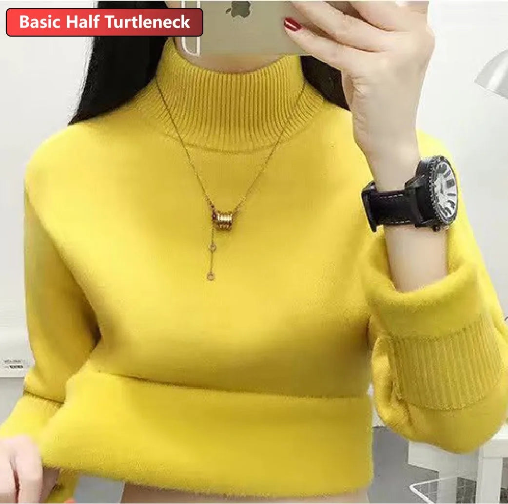 Turtleneck Winter Sweater Women Elegant Thicken Velvet Lined Warm Sueter Knitted Pullover Slim Tops Jersey Knitwear Jumper New