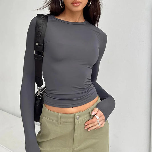 Women Casual Long Sleeve Slim Fit Pullovers Tee